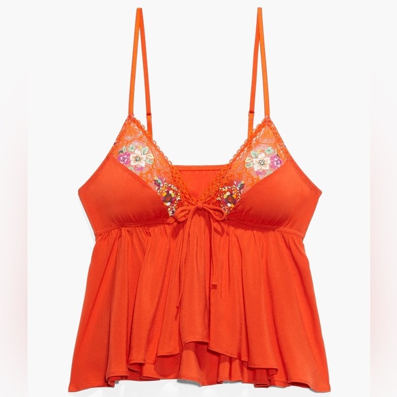 SAVAGE X FENTY Dolled Up Lace Cami Orange Top Size‎ S Floral Boho Sexy Festival - Picture 1 of 10